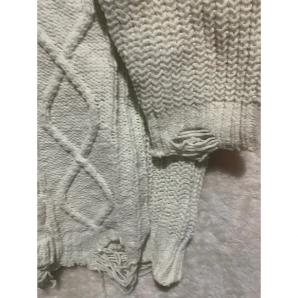 Derek‎ Heart XL Cream Cable Knit Lace Up V Neck Distressed Tunic Sweater - Picture 2 of 10